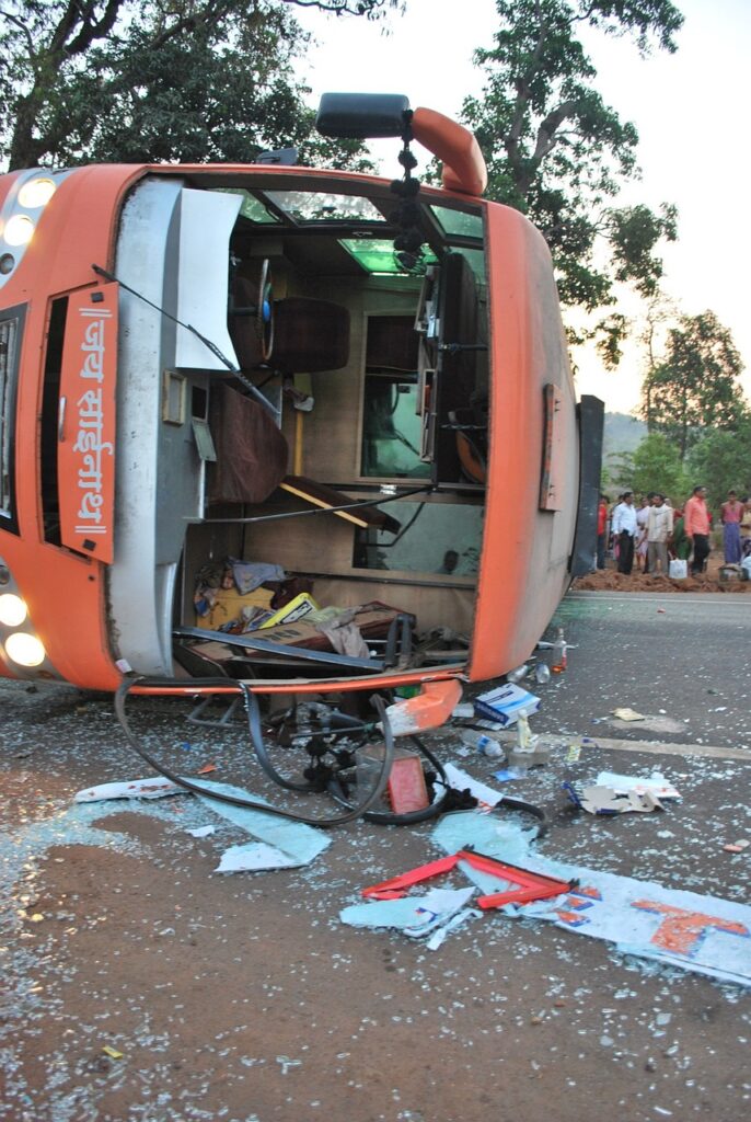 accident, road, bus, disaster, overturned, crash, vehicle, wreck, enroute, mumbai-goa, highway, transportation