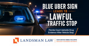 Car with Uber sign in the dashboard - text overlay syaing that it leads to a lawful traffic stop